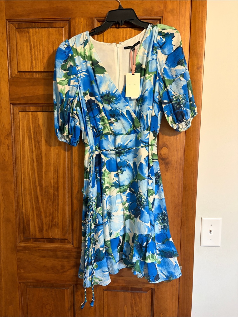 Alex Marie Blue and Green Floral Wrap Dress